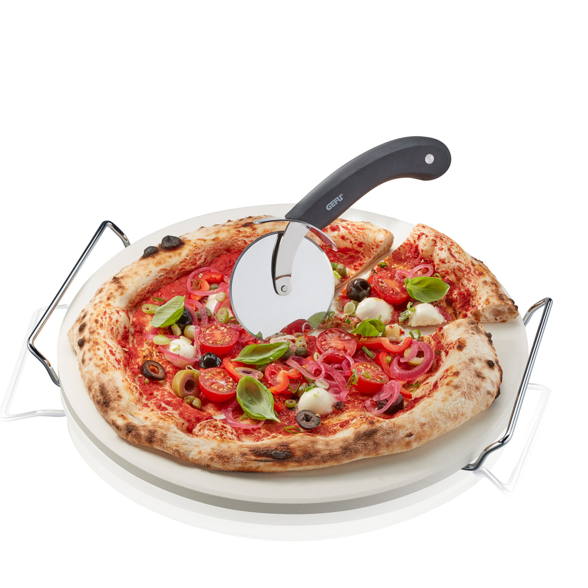 GEFU Darioso 33 cm - kordierytový kámen na pizzu s držadlem a nožem