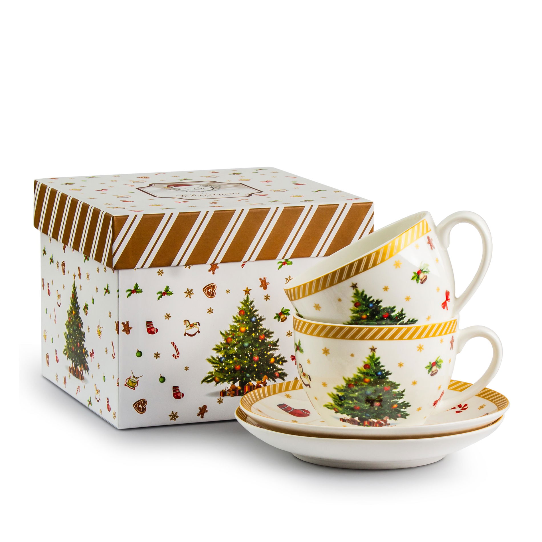 Porcelánové šálky na kávu a čaj s podšálky DUO CHRISTMAS TREE 280 ml 2 ks.