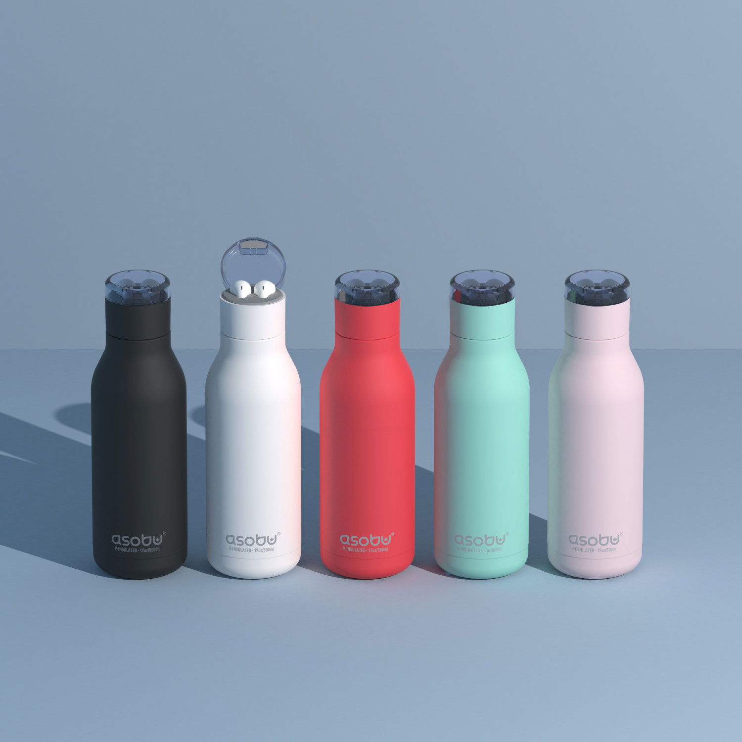 ASOBU H2 Audio White 0,5 l - butelka termiczna ze stali nierdzewnej z słuchawkami dousznymi i ładowarką