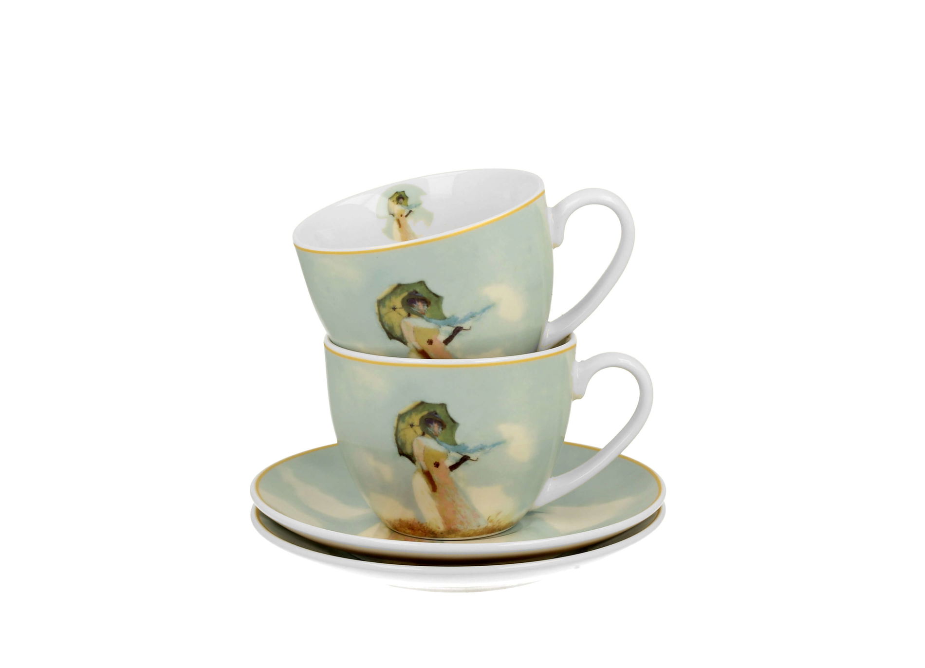 Filiżanki porcelanowe ze spodkami DUO ART GALLERY WOMAN WITH PARASOL BY C. MONET 270 ml 2 szt.