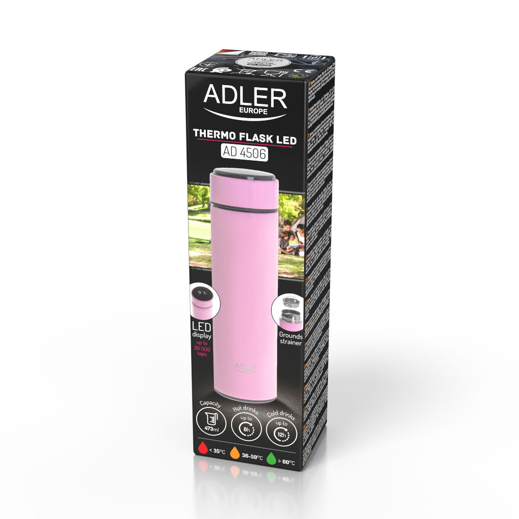 ADLER AD 4506p 0,47 l - termos próżniowy do kawy i herbaty ze stali nierdzewnej z wyświetlaczem temperatury