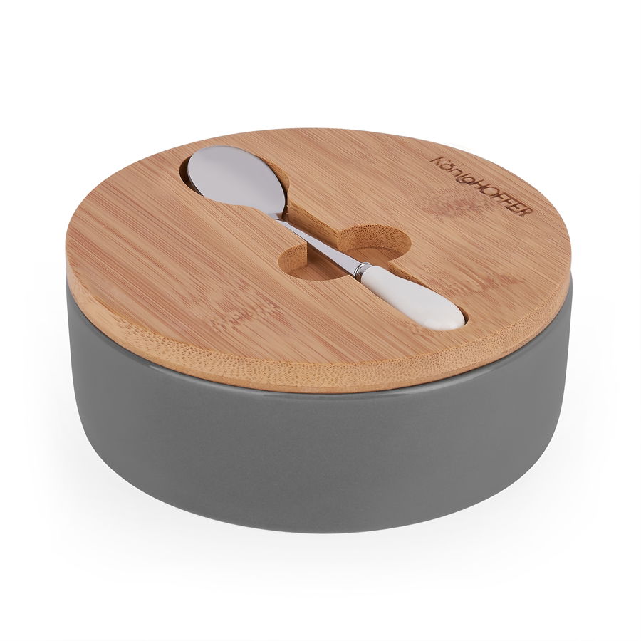 Porcelánová cukřenka s lžičkou KONIGHOFFER BAMBOO WOOD šedá 350 ml