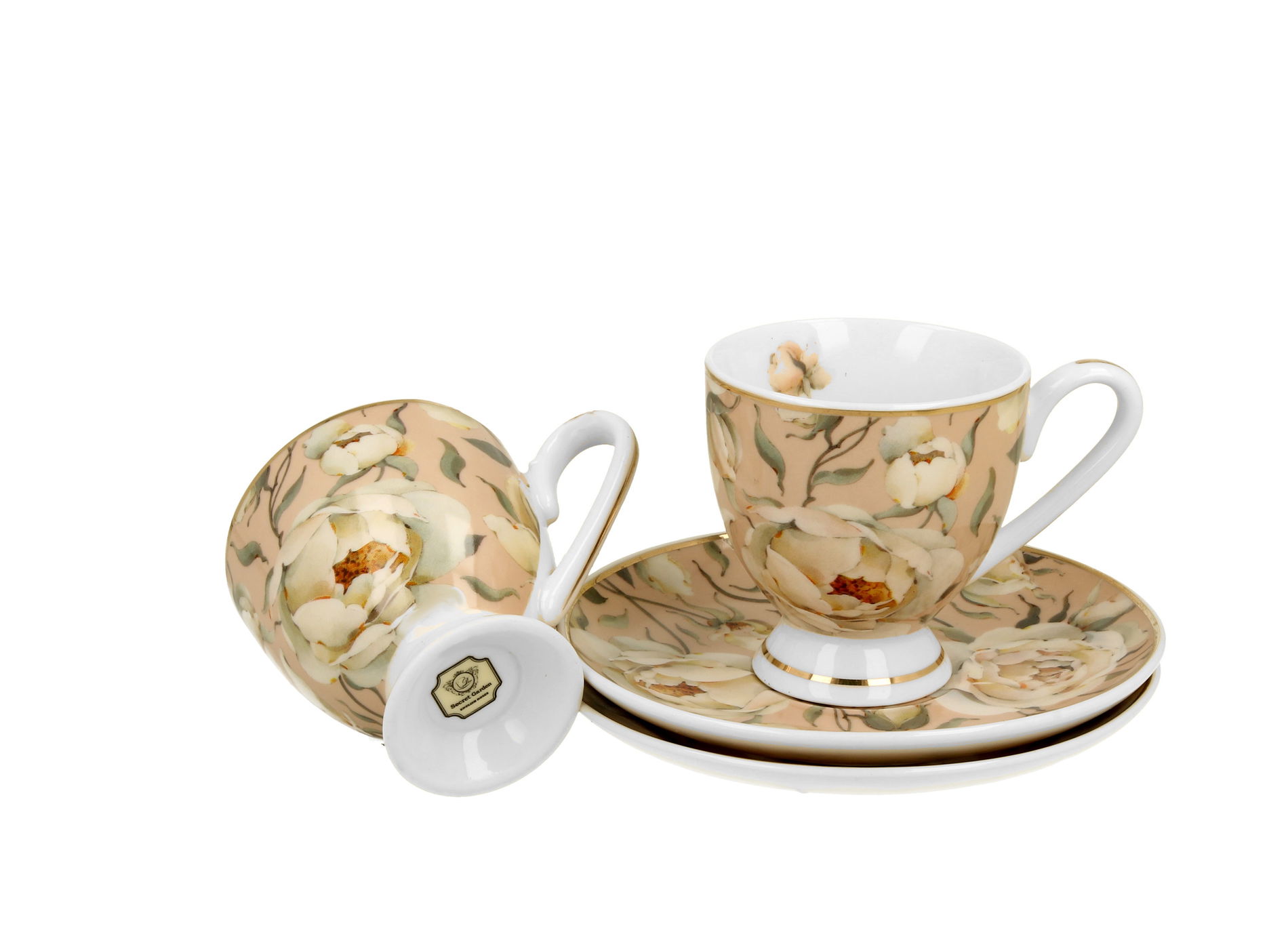 Porcelánové šálky na espresso s podšálky DUO THE SECRET GARDEN ENGLISH ROSES 90 ml 2 ks.
