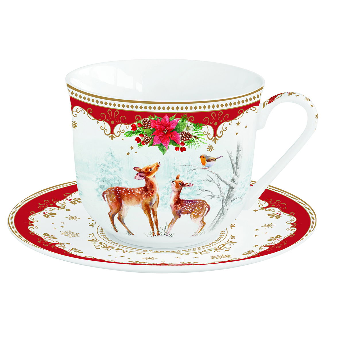 Porcelánový šálka na kávu a čaj s tanierikom CHRISTMAS MELODY 370 ml