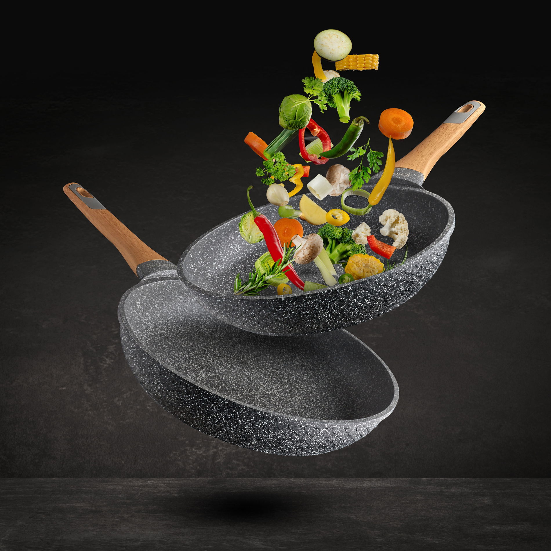 Nepřilnavá pánev wok s pokličkou STARKE PRO ASHEN GRANITE 28 cm