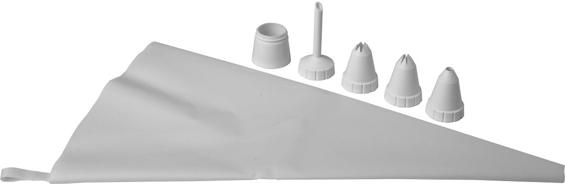 Plastový cukrársky rukáv s 5 koncovkami BIRKMANN EASY BAKING BIELY 34 cm