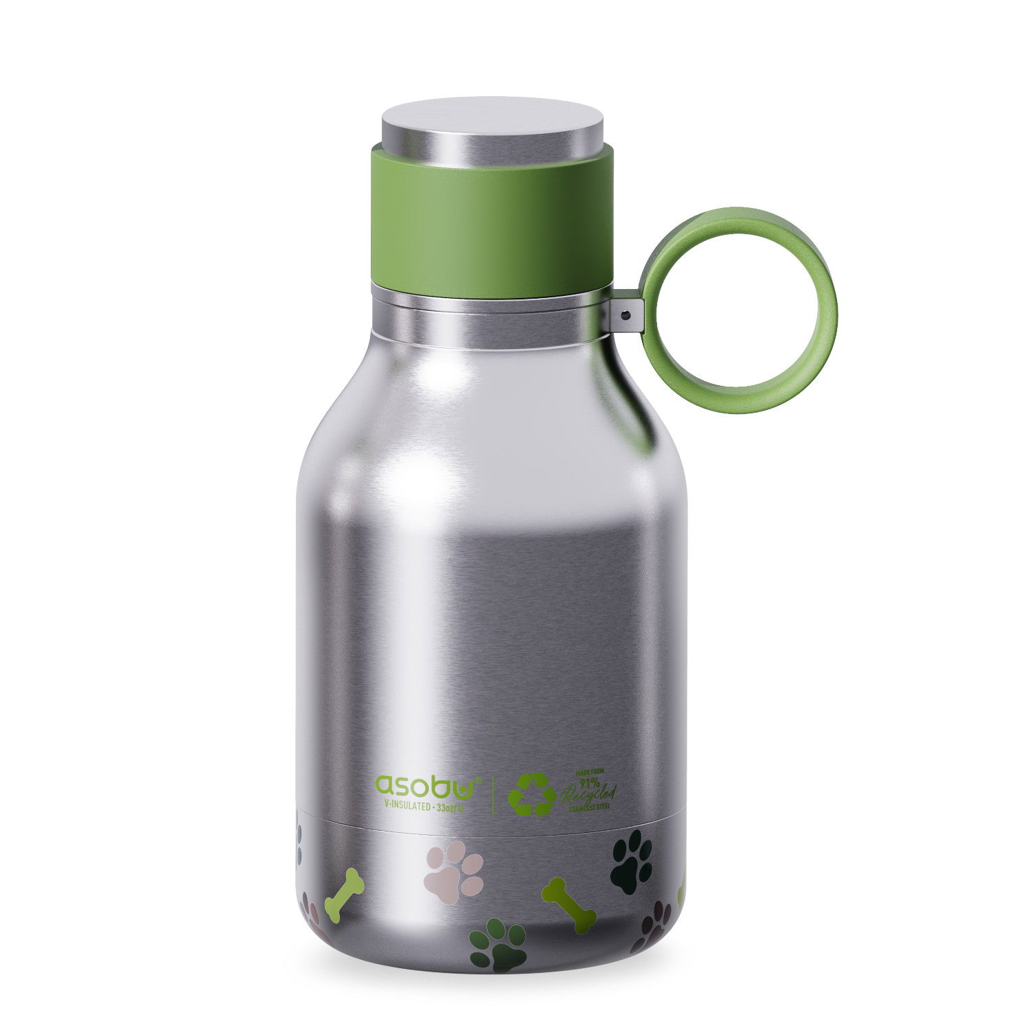 ASOBU Dog Bowl Recycle 0,975 l - termoska na vodu z nerezové oceli s miskou pro psa