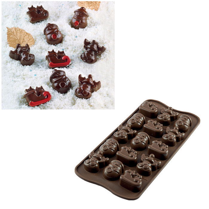 Silikonová forma na 15 čokolád SILIKOMART CHOCO WINTER HNĚDÁ