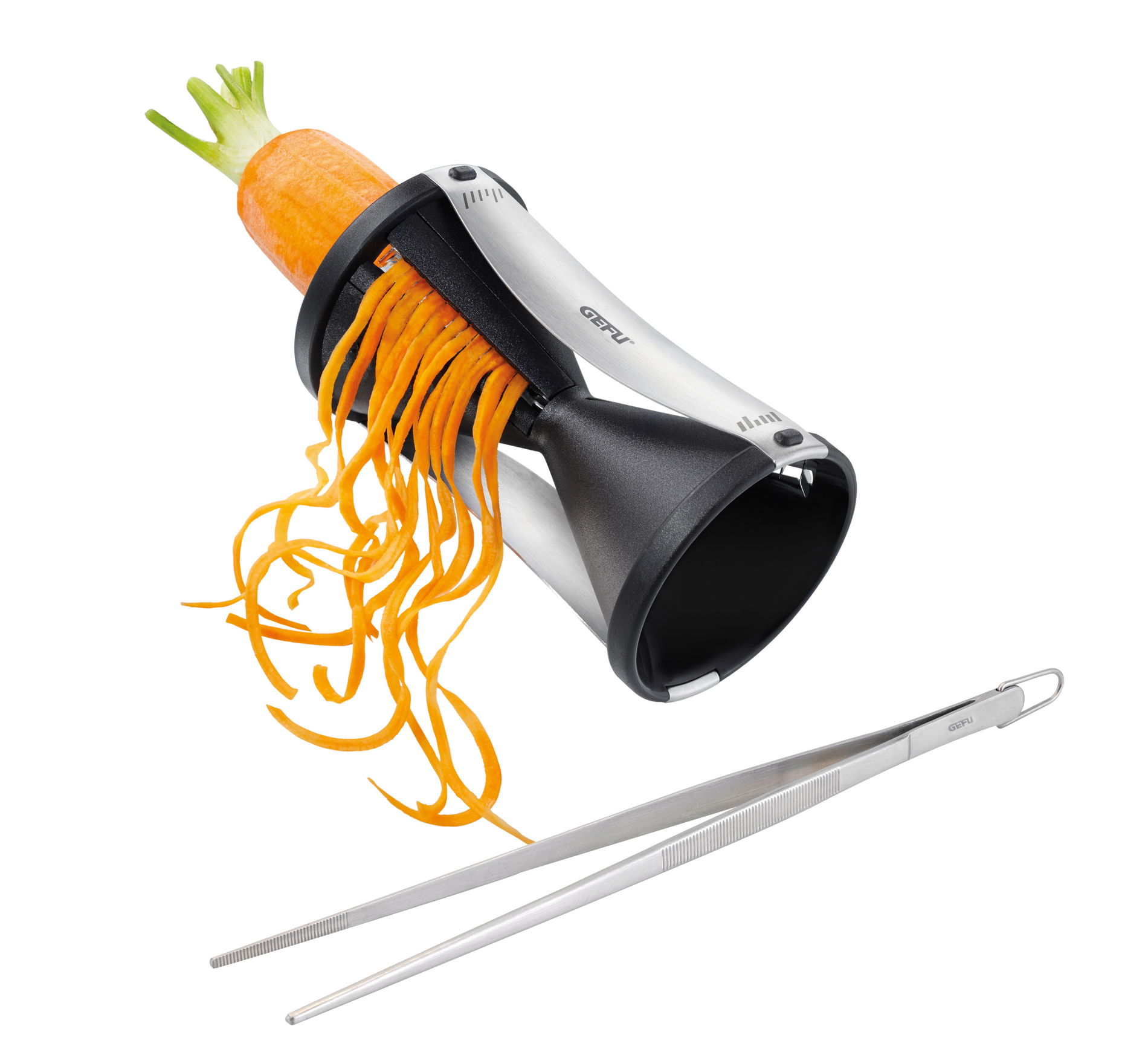 GEFU Spirelli - spirálový kráječ / ořezávátko na julienne s kuchařskou pinzetou