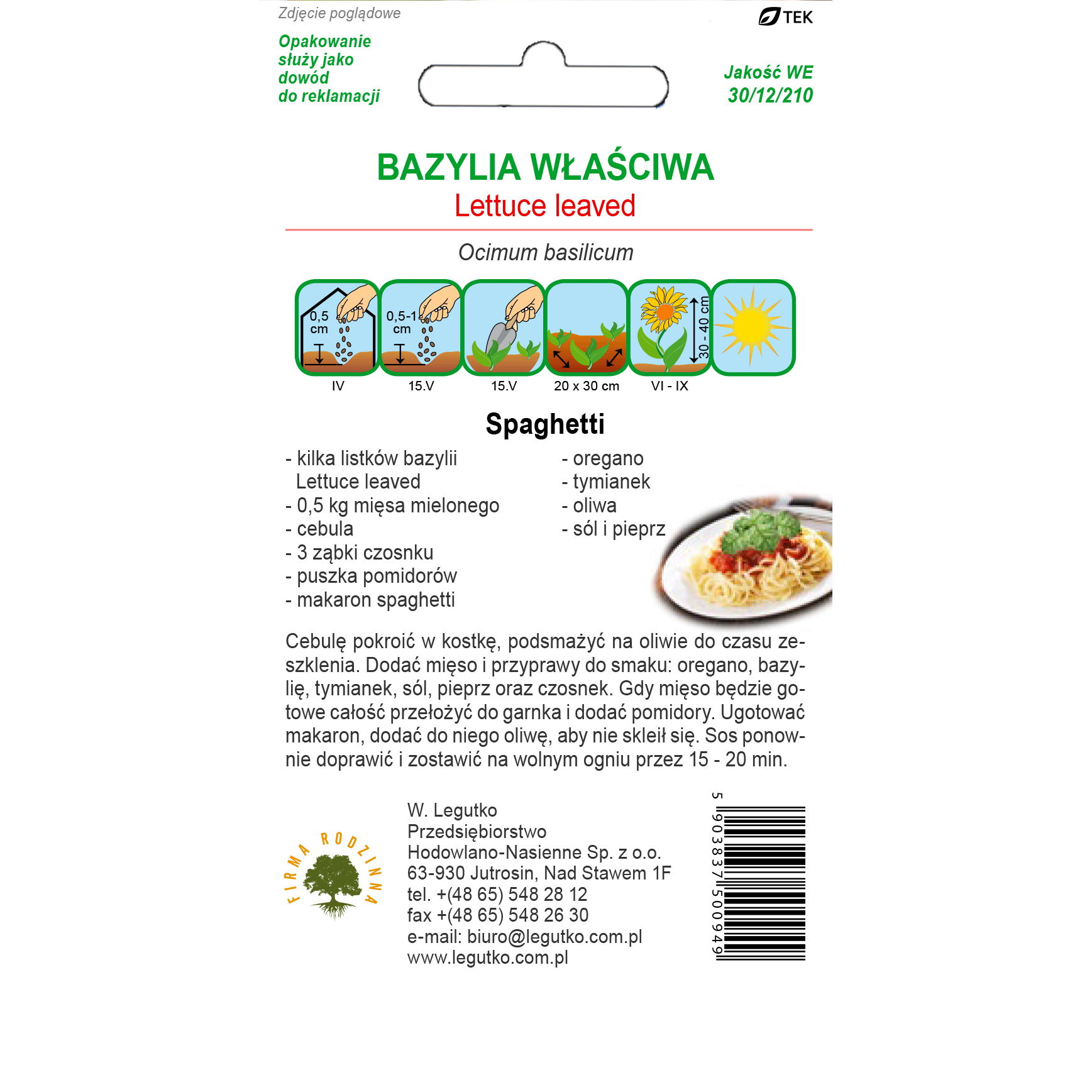 Semenná bazalky pravej W. LEGUTKO KUCHYNA TALIANSKA BASIL 1 g