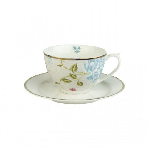 Porcelánový šálek na kávu a čaj s podšálkem LAURA ASHLEY HERITAGE COBBLESTONE bílý 250 ml