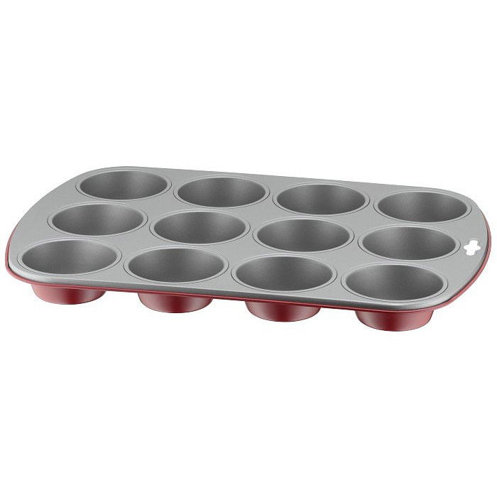 KAISER Classic Plus červená - forma na pečenie 12 muffinov a košíčkov z ocele