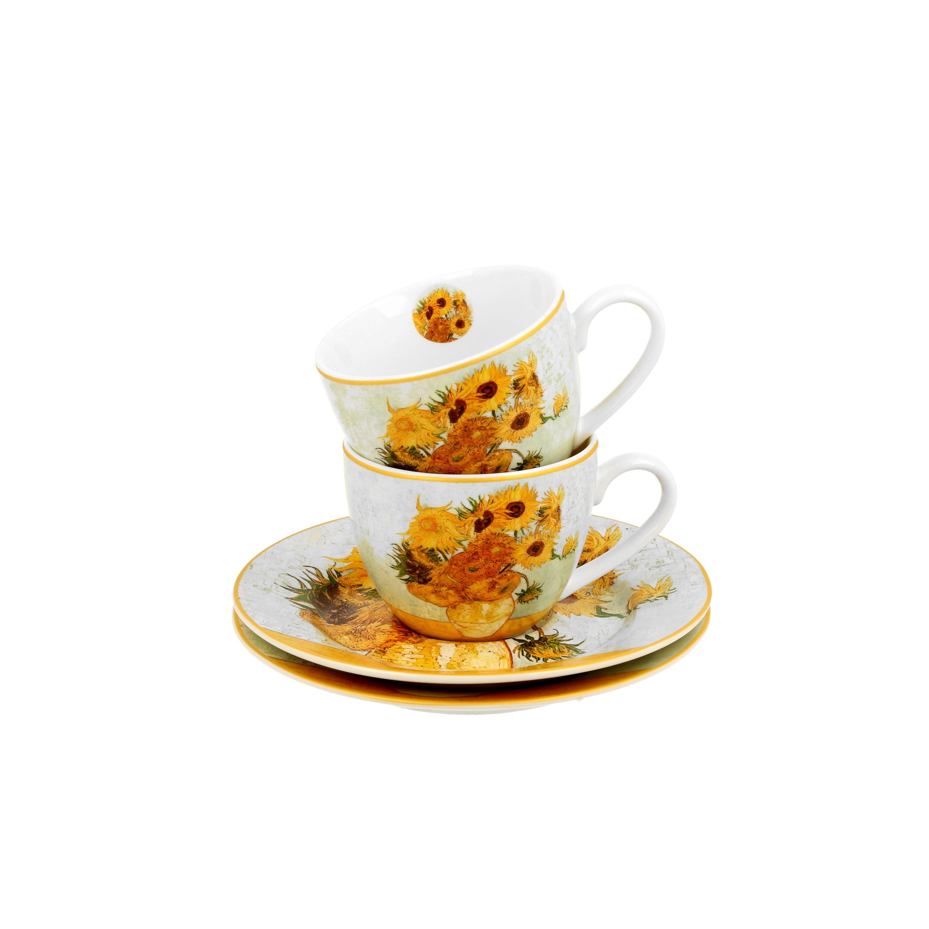 Porcelánové šálky na espresso s tanierikmi DUO ART GALLERY SLNEČNICE OD V. VAN GOGHA 110 ml 2 ks.