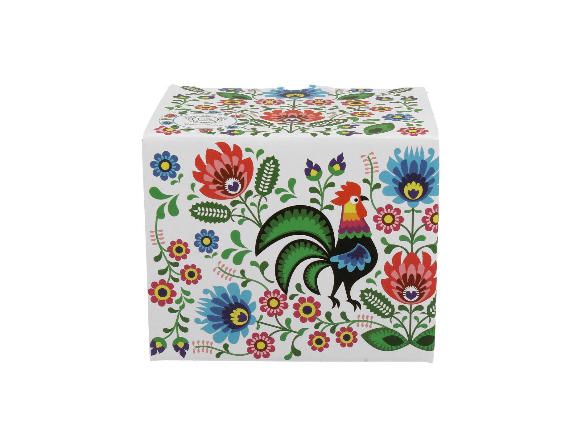 Kubek porcelanowy na stopce DUO ETNO KOGUTY FOLK 470 ml