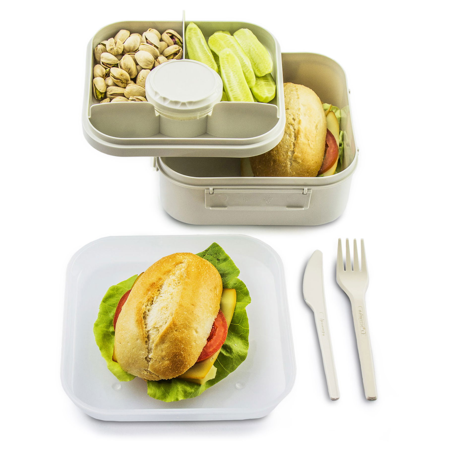 BRANQ Lido 1,6 l biały - lunch box / śniadaniówka ze sztućcami trzykomorowa