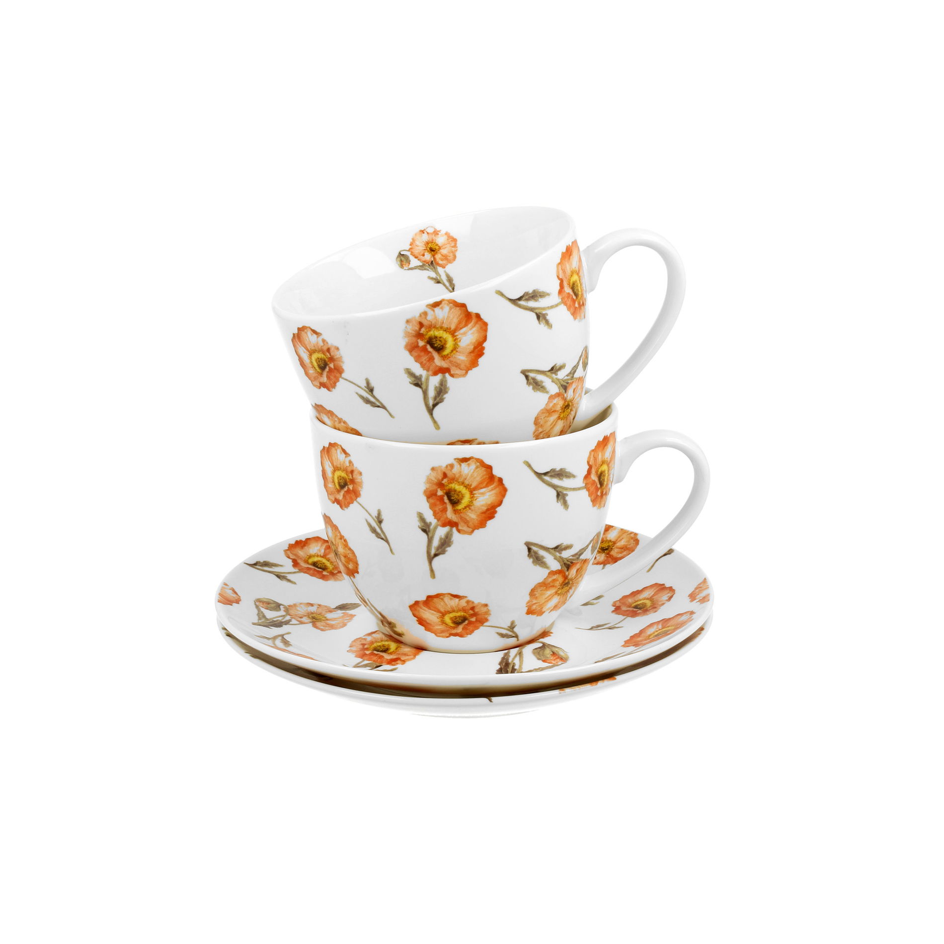 Filiżanki do kawy i herbaty porcelanowe ze spodkami DUO SECRET GARDEN KREMOWE 280 ml 2 szt.