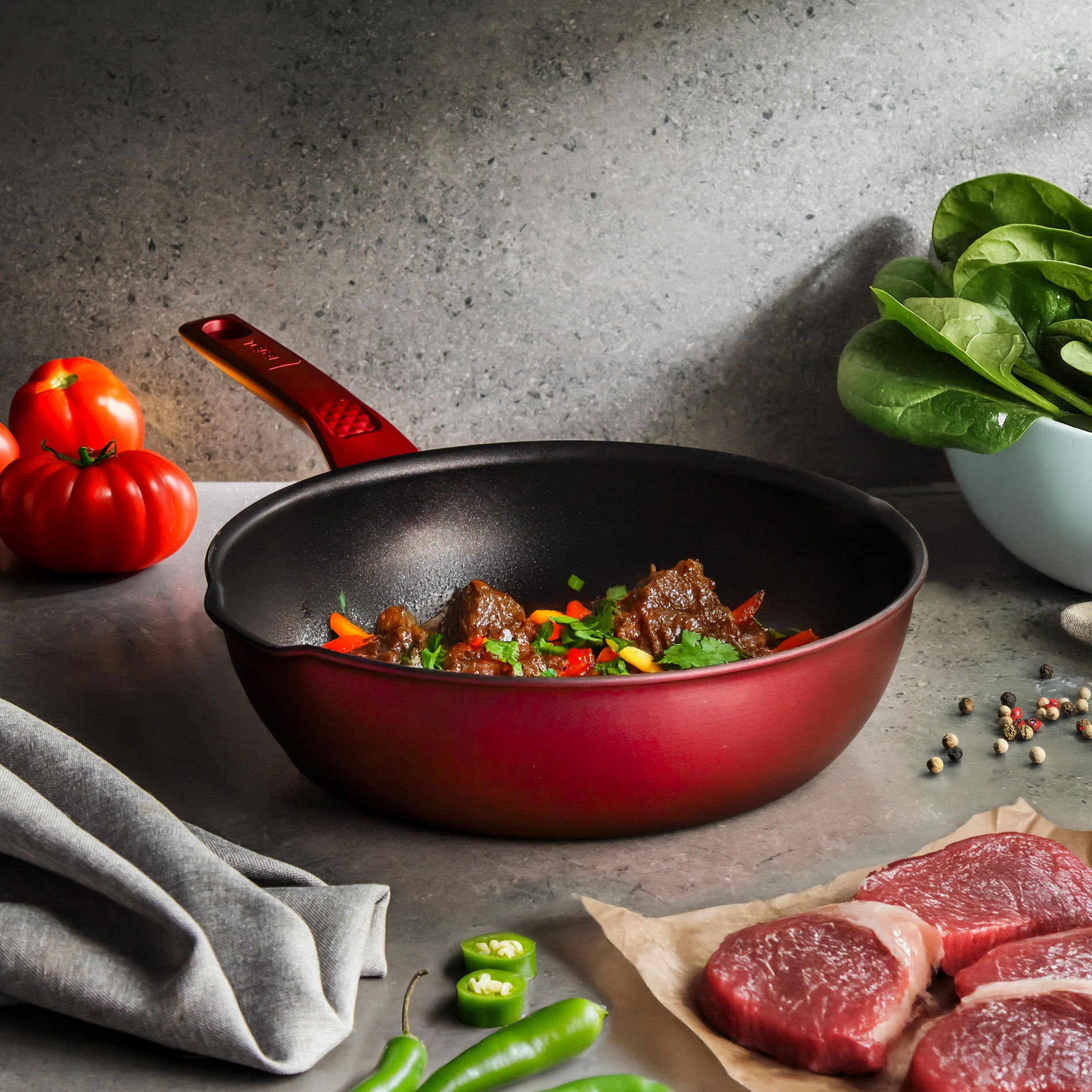 TEFAL Daily Chef Multipan 26cm červená - nepřilnavá titanová pánev
