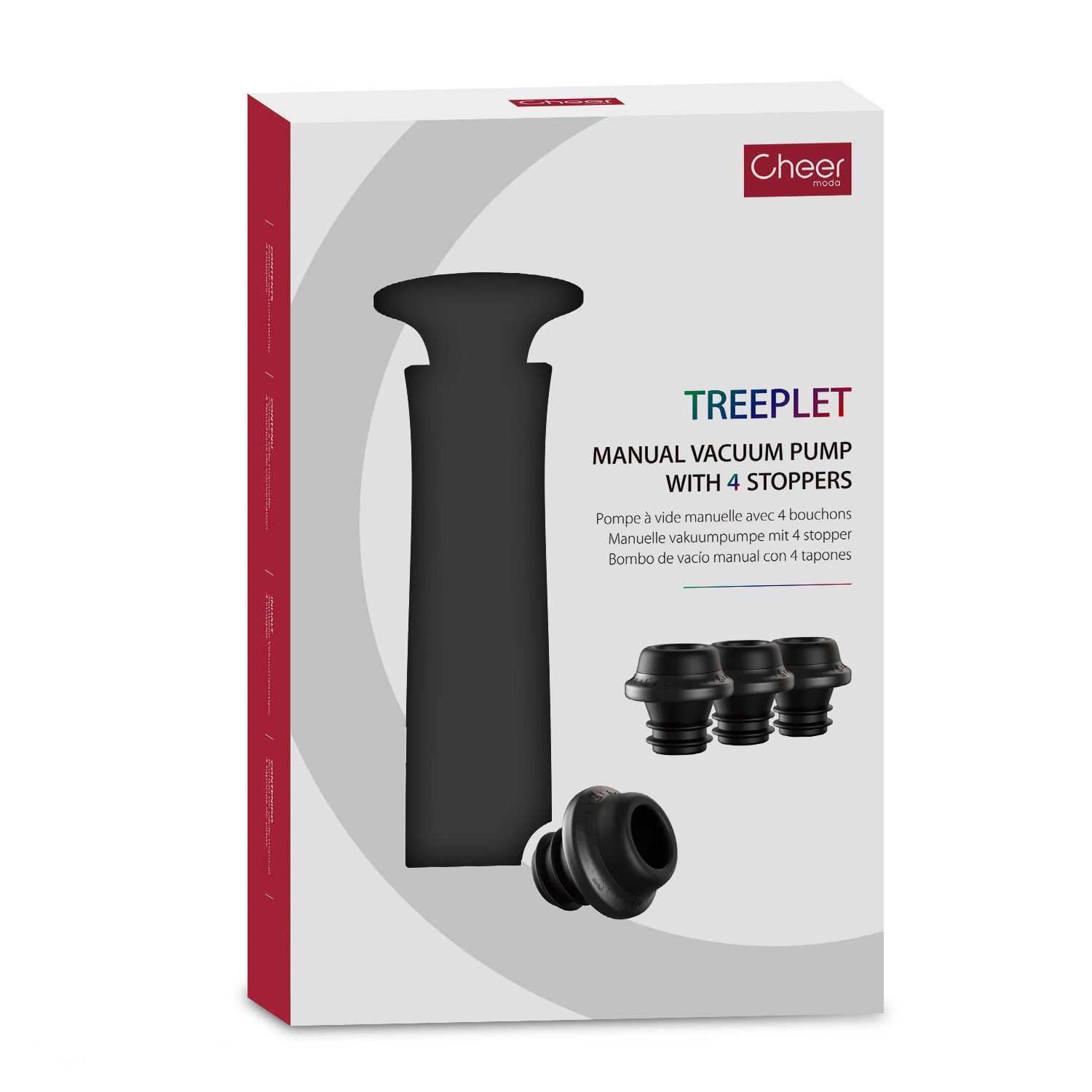 CHEER MODA Treeplet 12,8 cm - vakuová pumpa na víno se 4 zátkami