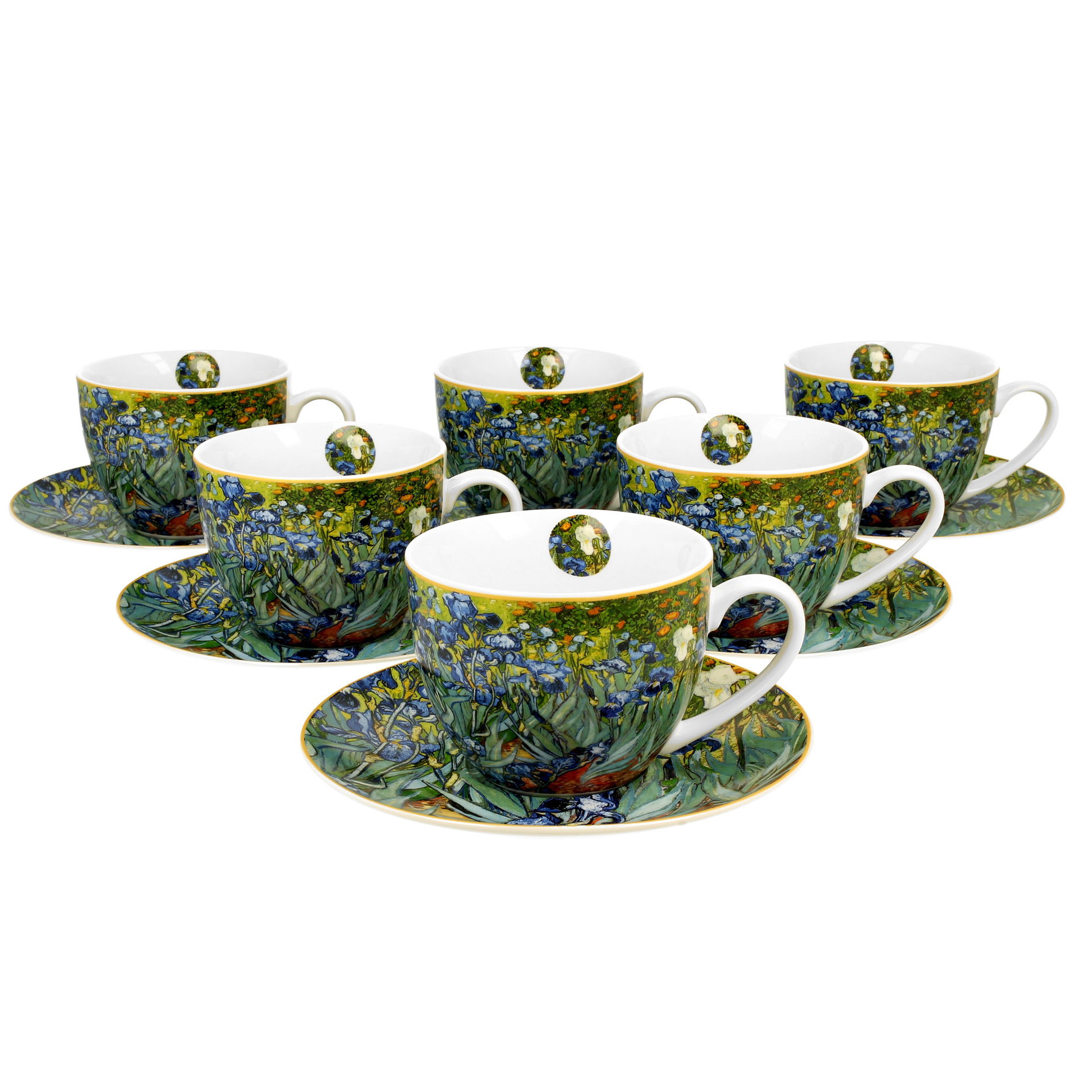 Porcelánové šálky na kávu a čaj s tanierikmi DUO ART GALLERY IRISES BY V. VAN GOGH 280 ml 6 ks.