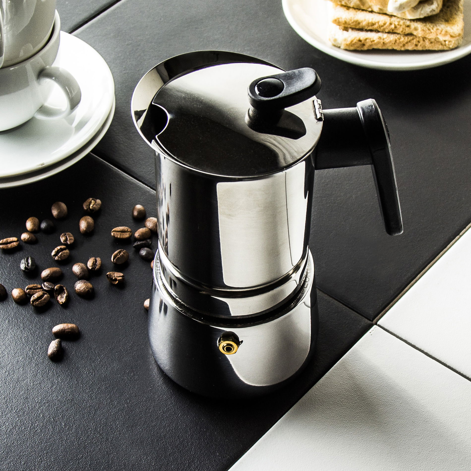 PEDRINI Steel Moka na 4 filiżanki espresso (4 tz) - kawiarka stalowa ciśnieniowa