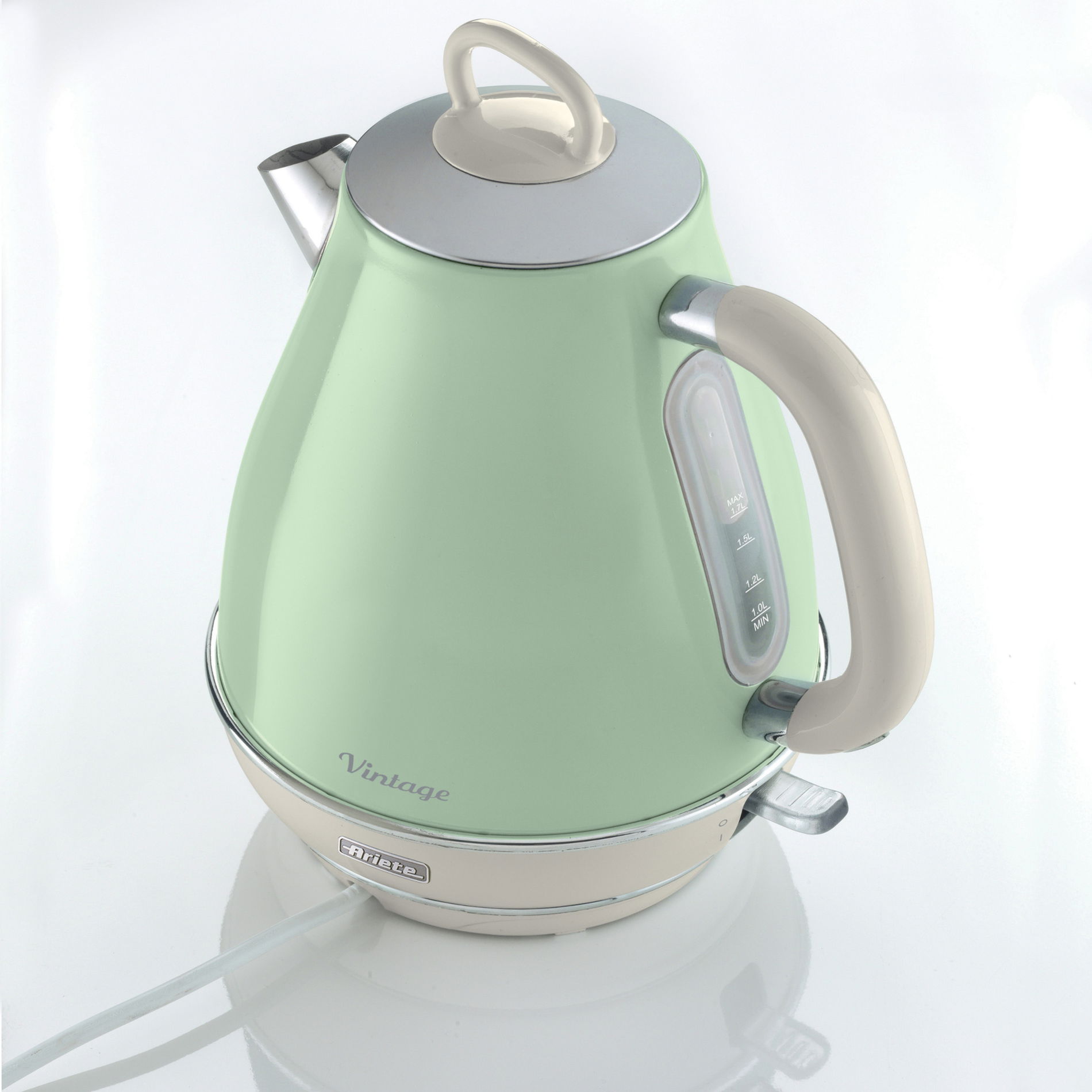 ARIETE Vintage 1,7 l zelený - bezdrôtový elektrický rýchlovarný kanvica z ocele