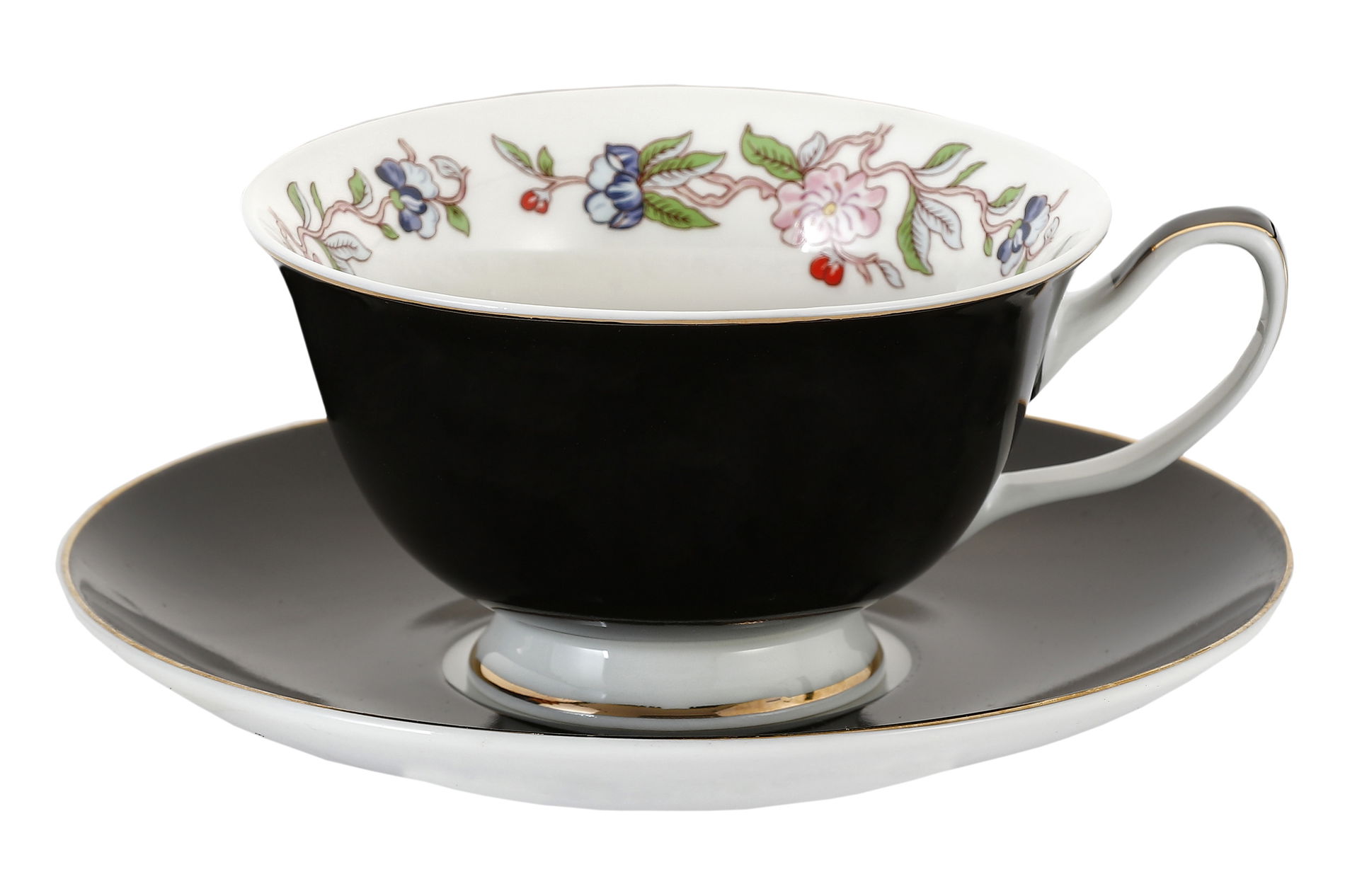 Porcelánový šálek na čaj a kávu s podšálkem BLACK 200 ml