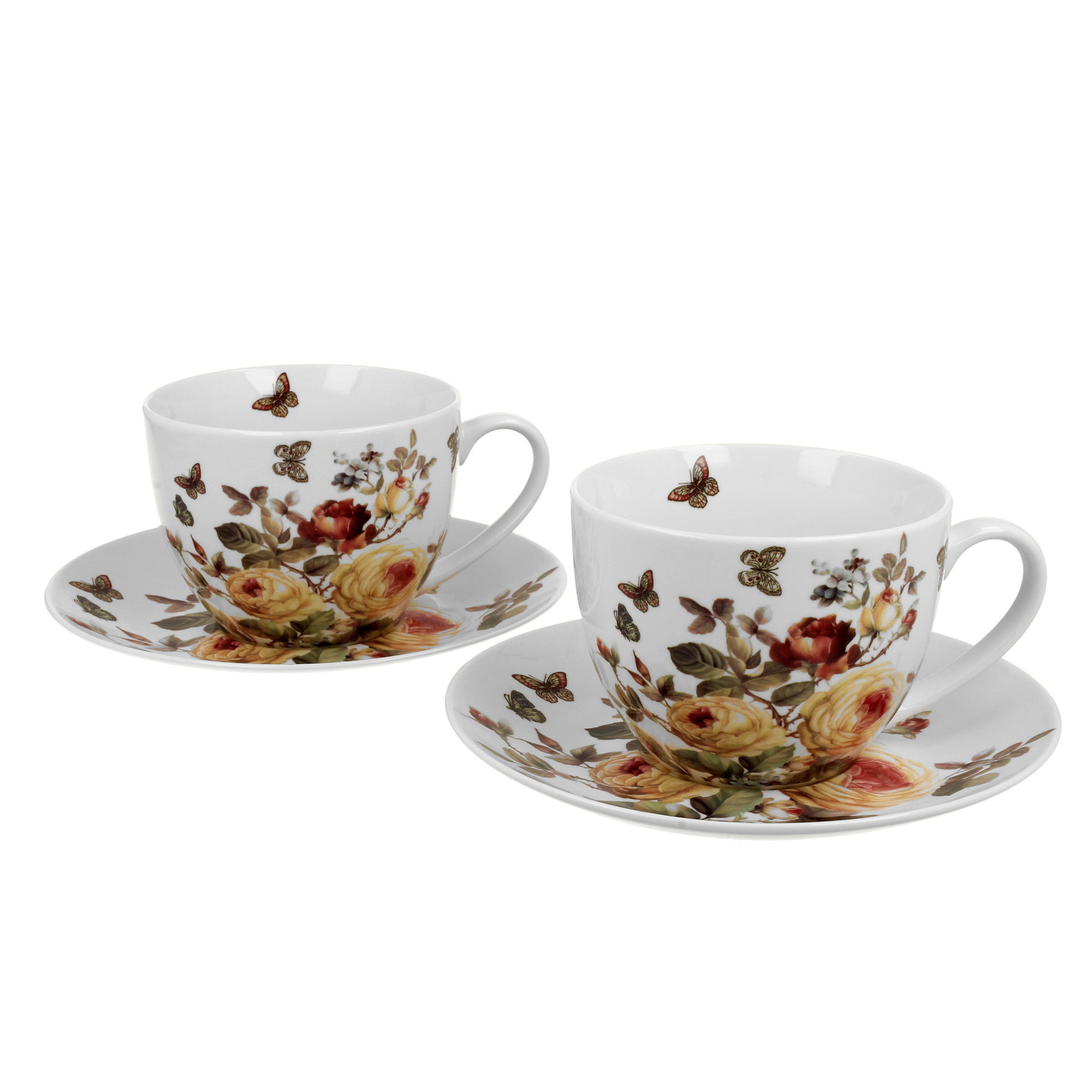 Porcelánové šálky na kávu a čaj s bambusovými podšálky DUO ROMANTIC ZAHRA BÍLÉ 300 ml 2 ks