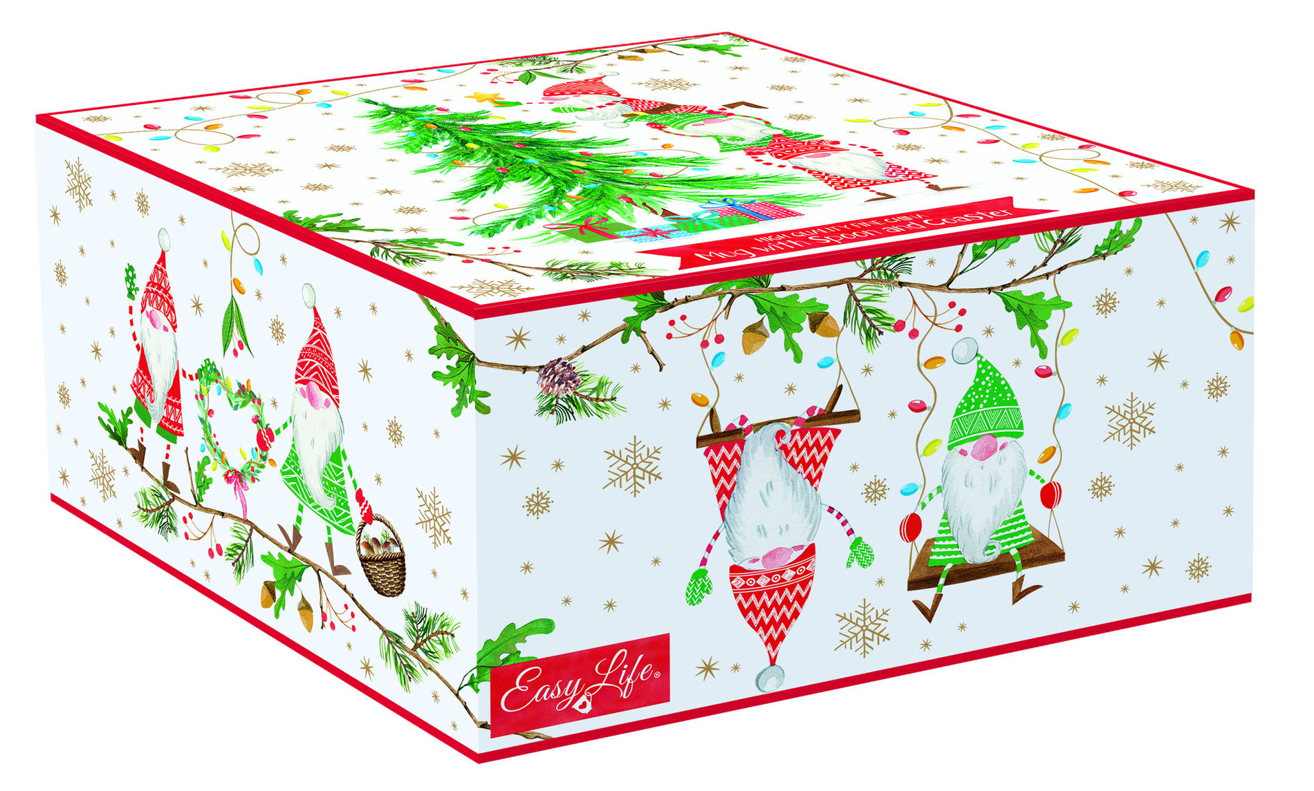 Porcelánový vianočný hrnček s lyžičkou a podložkou EASY LIFE READY FOR CHRISTMAS 300 ml