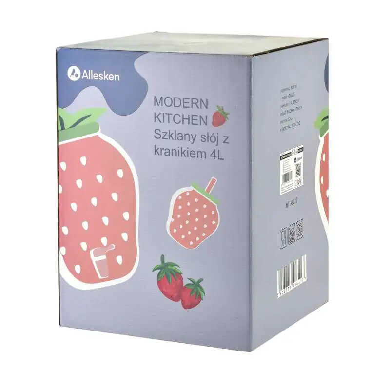 Sklenený zásobník na nápoje s kohútikom MODERN KITCHEN JAHODA 4 l