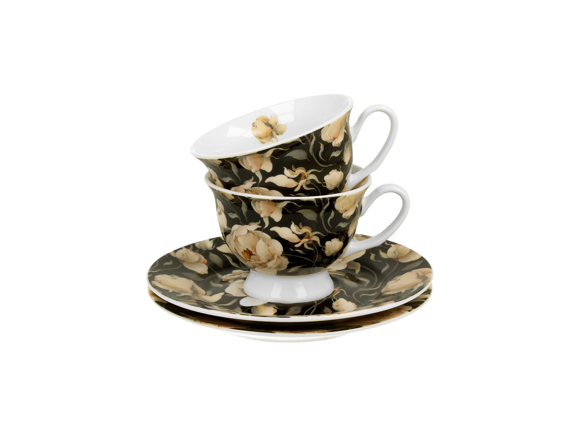 Porcelánové šálky na espresso s podšálky DUO FLORAL EXCLUSIVE ENGLISH ROSES 100 ml 2 ks.