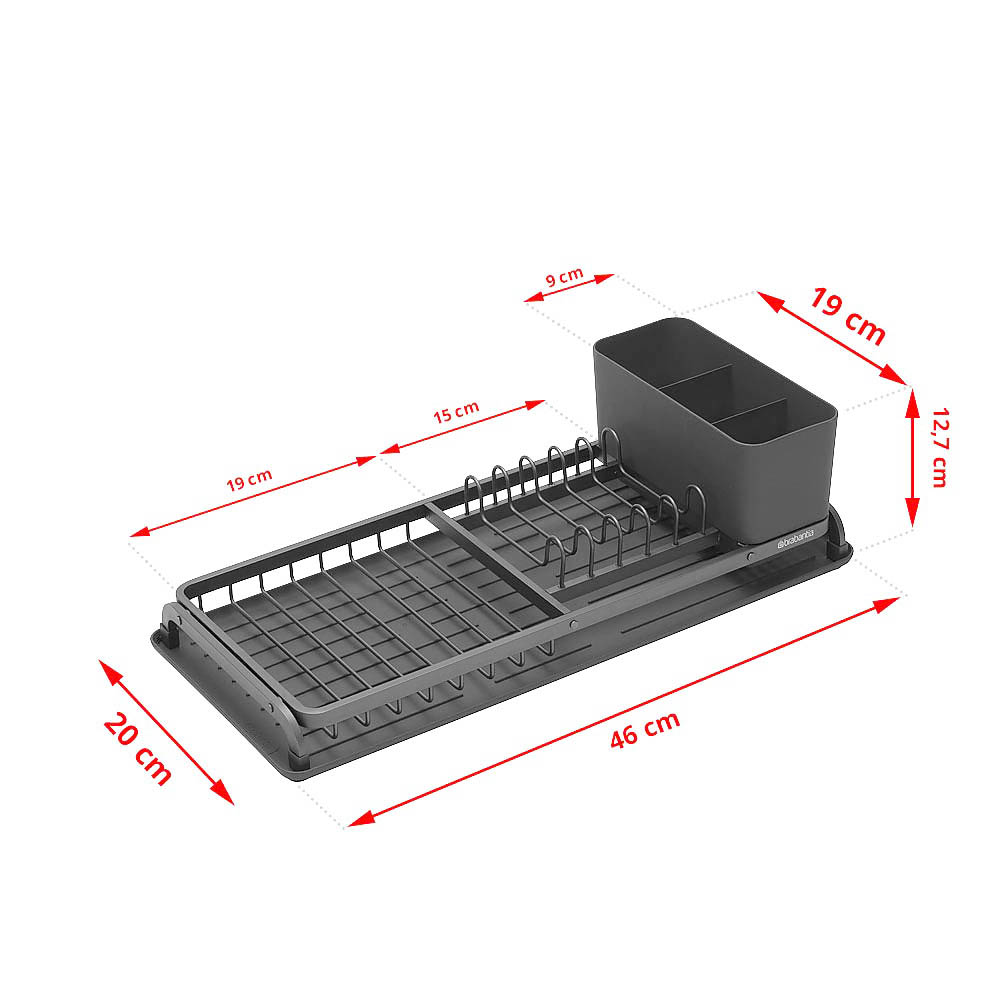 BRABANTIA Wett tmavě šedý 46,3 x 20 cm (117268) – plastový odkapávač na nádobí