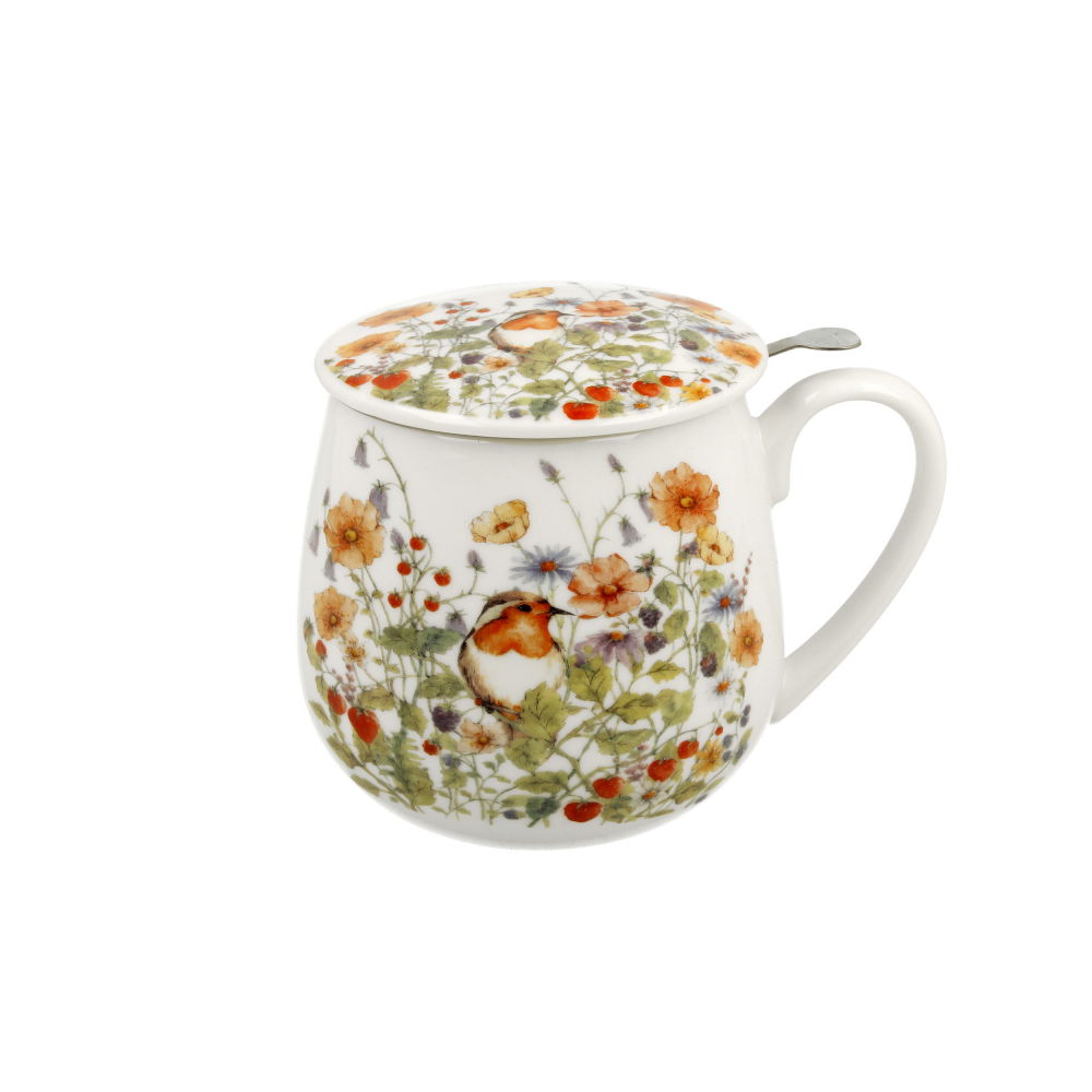 DUO CLASSIC POPPIES AND WILD BIRDS porcelánové hrnky s pítkem a víčkem 4 ks. 430 ml