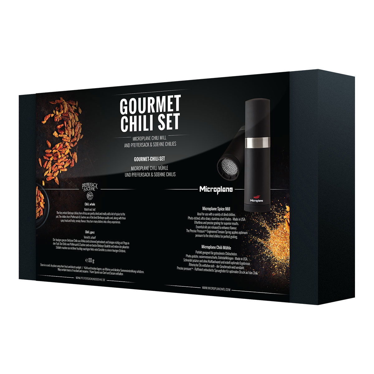 MICROPLANE Gourmet 34,5 cm - ruční mlýnek na chilli z nerezové oceli s chilli Birds Eye
