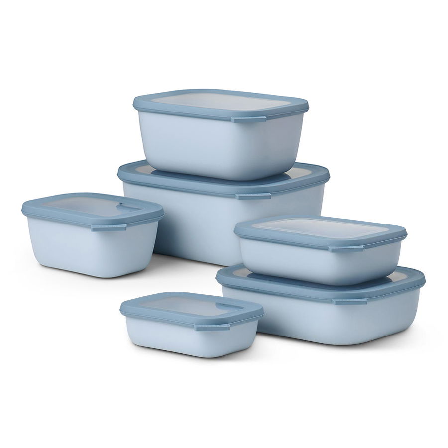 MEPAL Cirqula Oblong Nordic Blue 6 ks modré - plastové kuchyňské misky s víčkem