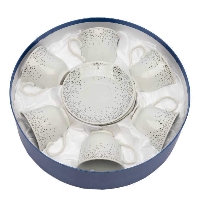Filiżanki do kawy i herbaty porcelanowe ze spodkami TADAR BELLA FEGURO ARGENTO BIAŁO-SREBRNE 250 ml 6 szt.