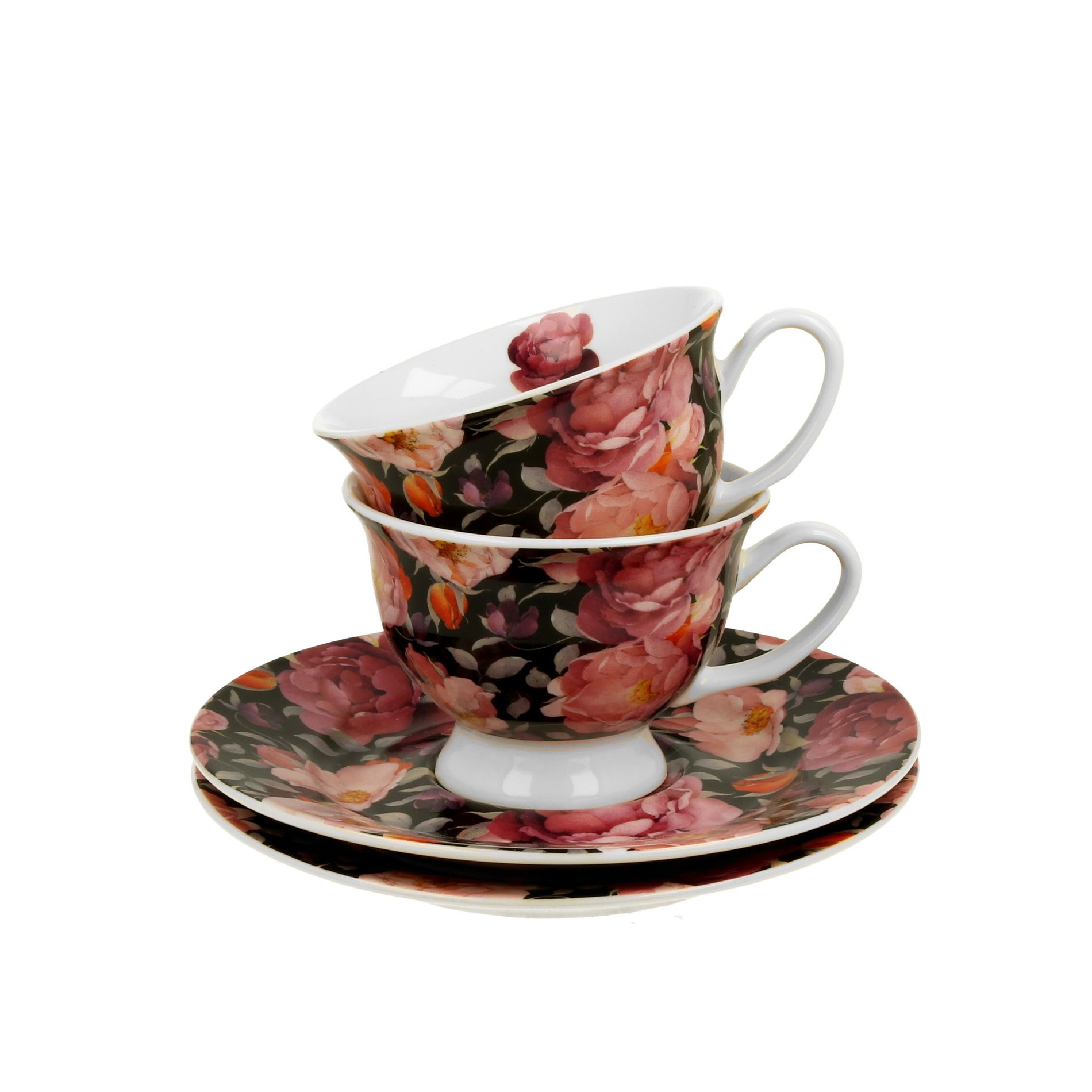Filiżanki do espresso porcelanowe ze spodkami DUO FLORAL EXCLUSIVE SPRING ROSES 100 ml 2 szt.