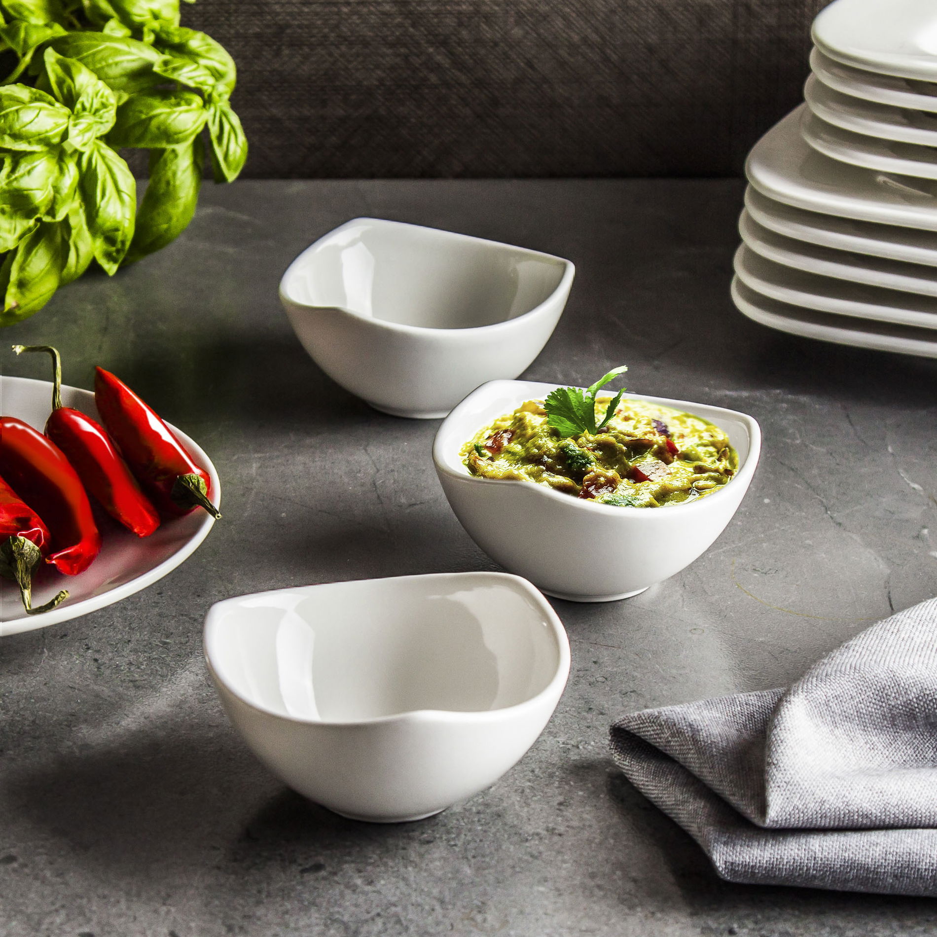 AMBÍCIA SALSA BIELE 40 ml 3 ks - misky na omáčky a občerstvenie z porcelánu