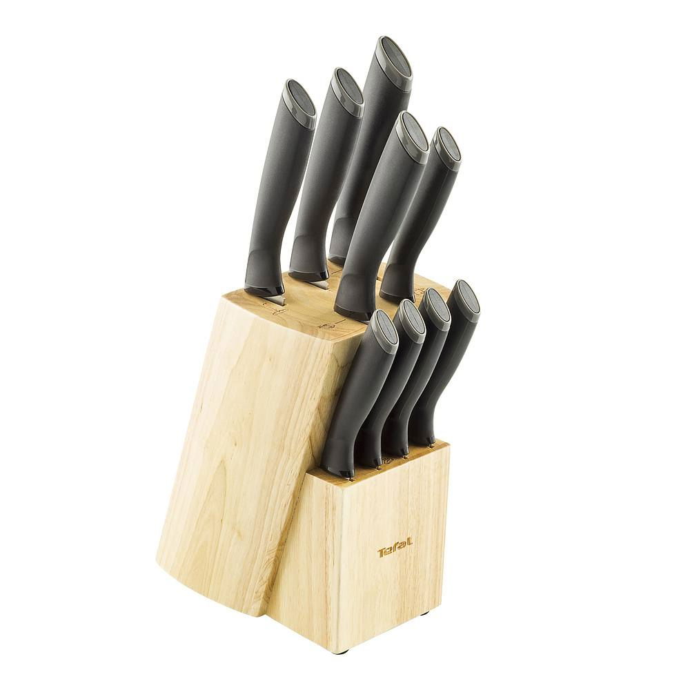 TEFAL Comfort Plus 11 el. černá - kuchyňské nože z nerezové oceli v bloku s brouskem FISKARS