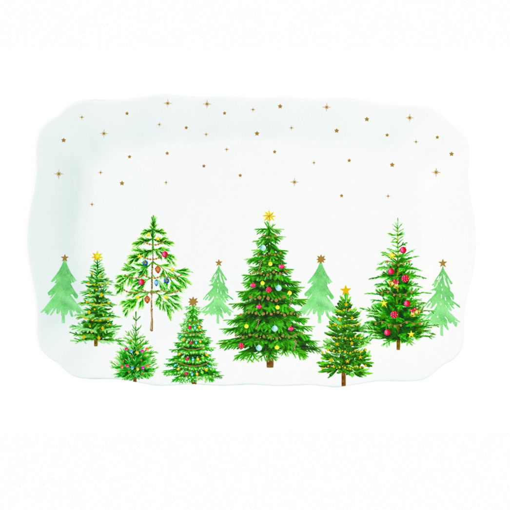 Vánoční porcelánový podnos EASY LIFE FESTIVE TREES 35 x 23 cm