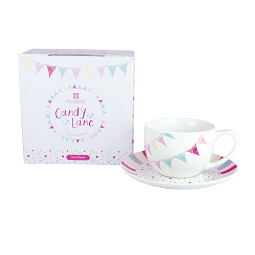 Porcelánový šálek na kávu a čaj s podšálkem ASHDENE CANDY LANE bílý 250 ml