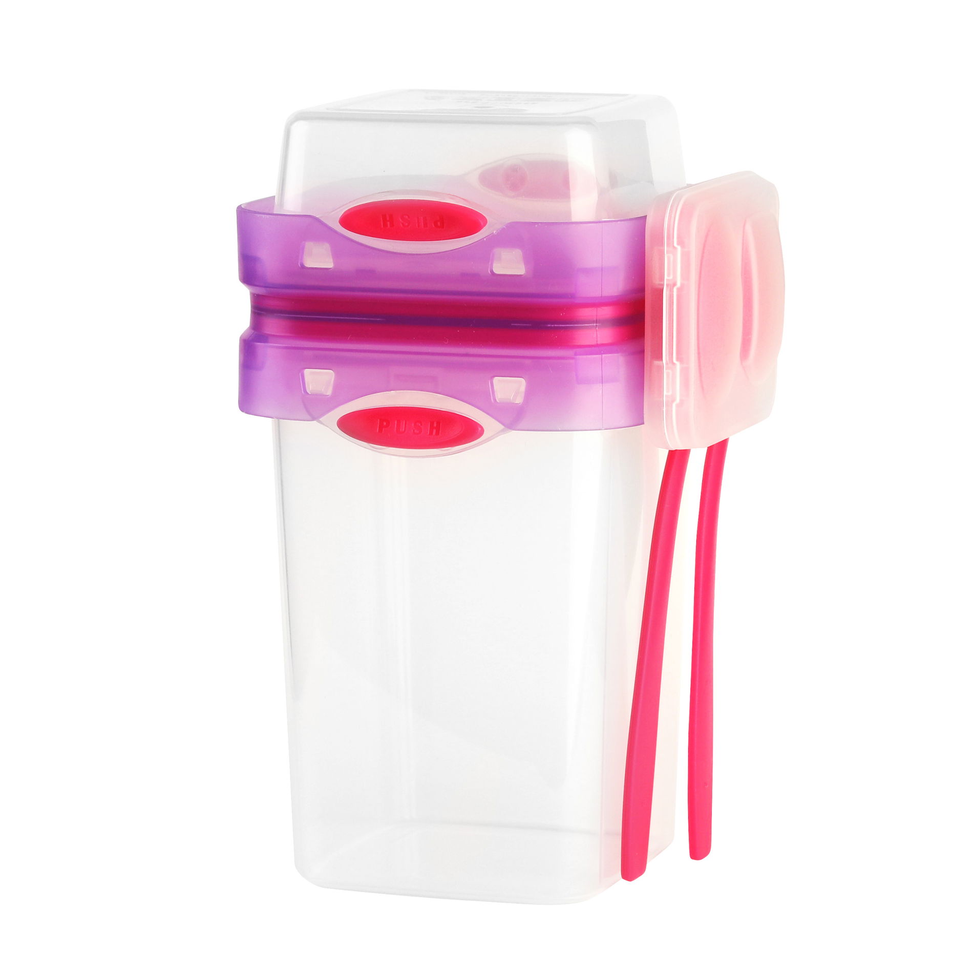VIALLI DESIGN Foodie Push Push 0,88 l fuksia - plastový obedový box so príbormi dvojkomorový