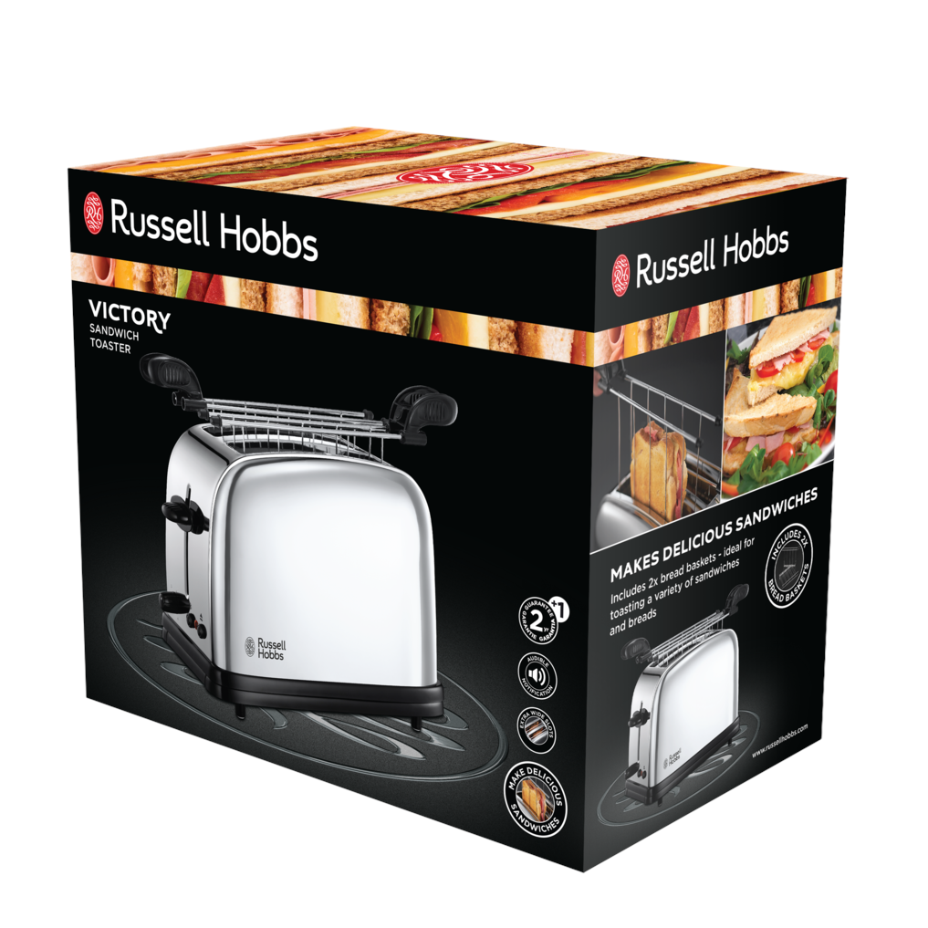 RUSSELL HOBBS Victory Sandwich Toster 1200 W – nerezový, elektrický toustovač/topinkovač