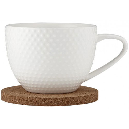 LADELLE Textured 350 ml biely - porcelánový hrnček s podložkou