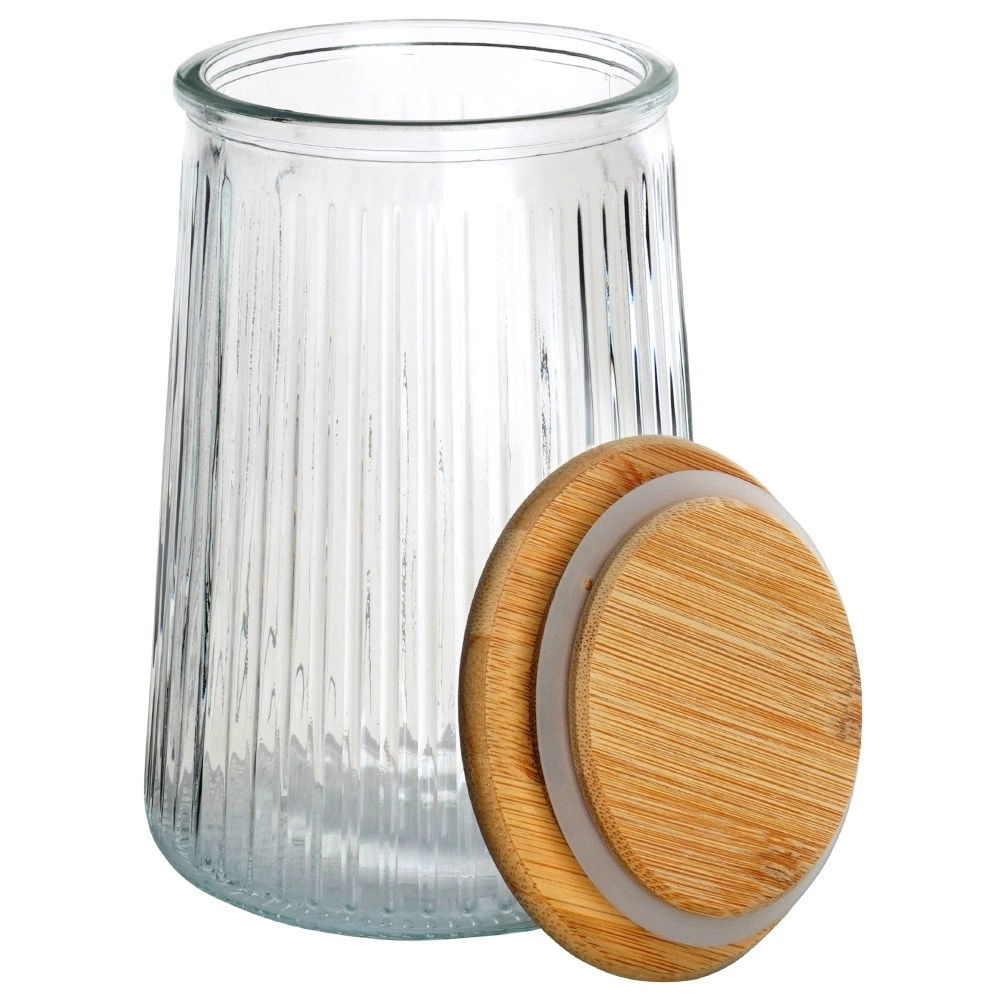 Świecznik szklany z bambusową pokrywką EXCELLENT HOUSEWARE 16 cm
