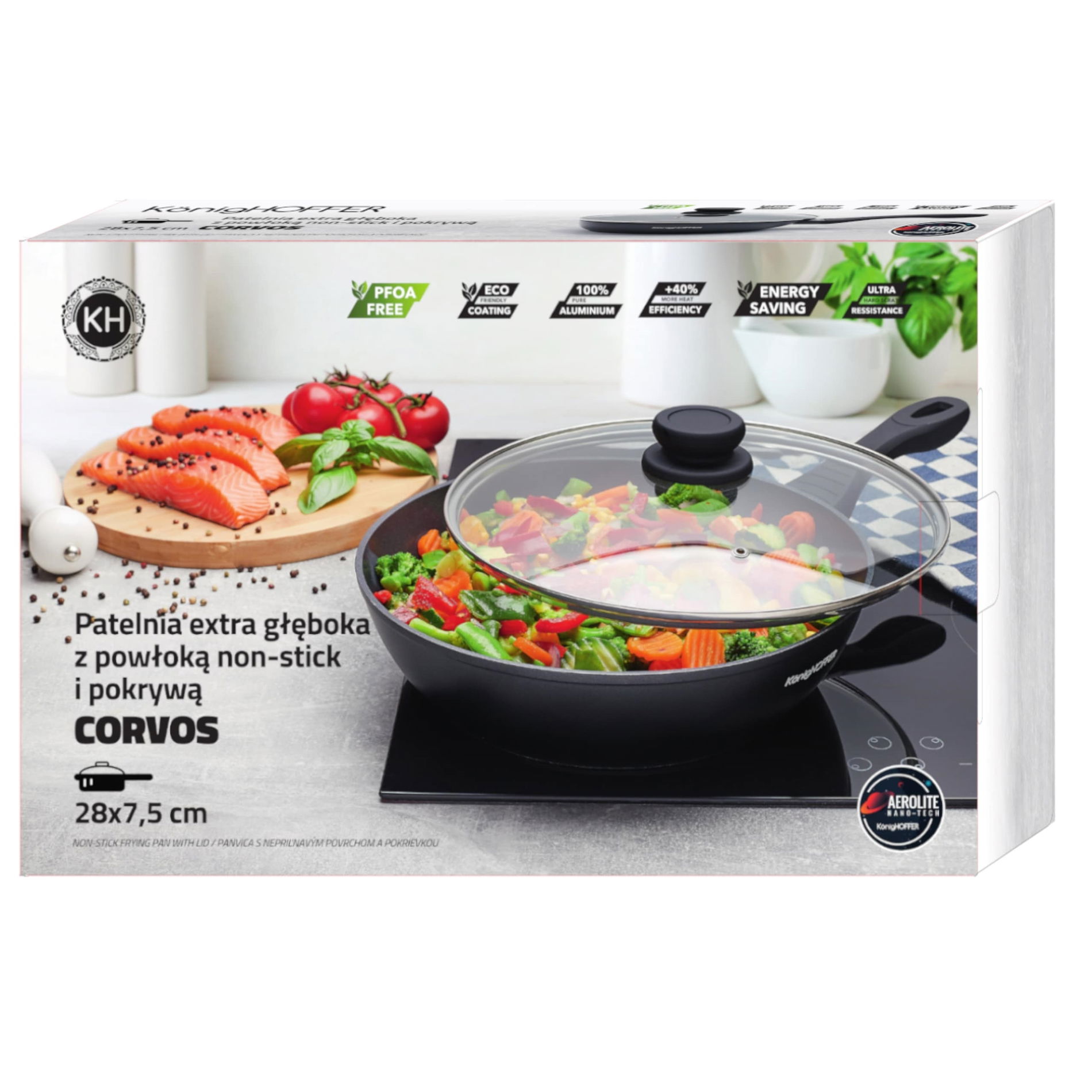 Pánev / Wok z nerezové oceli s poklicí KONIGHOFFER CORVOS 28 cm