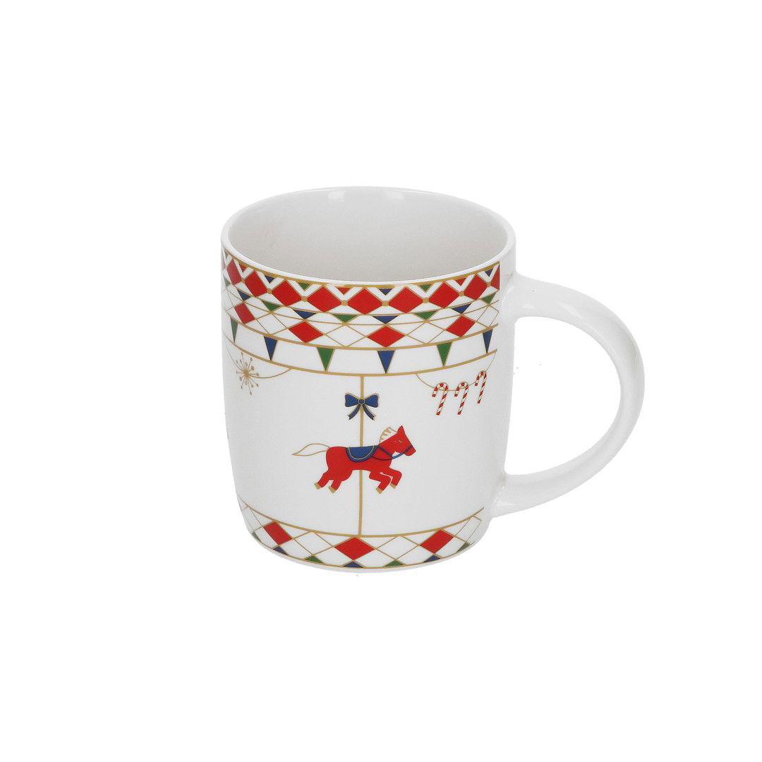 ROSE&TULIPANI XMAS CAROUSEL 370 ml - hrnek z porcelánu New Bone China s motivem vánočního kolotoče, bílý
