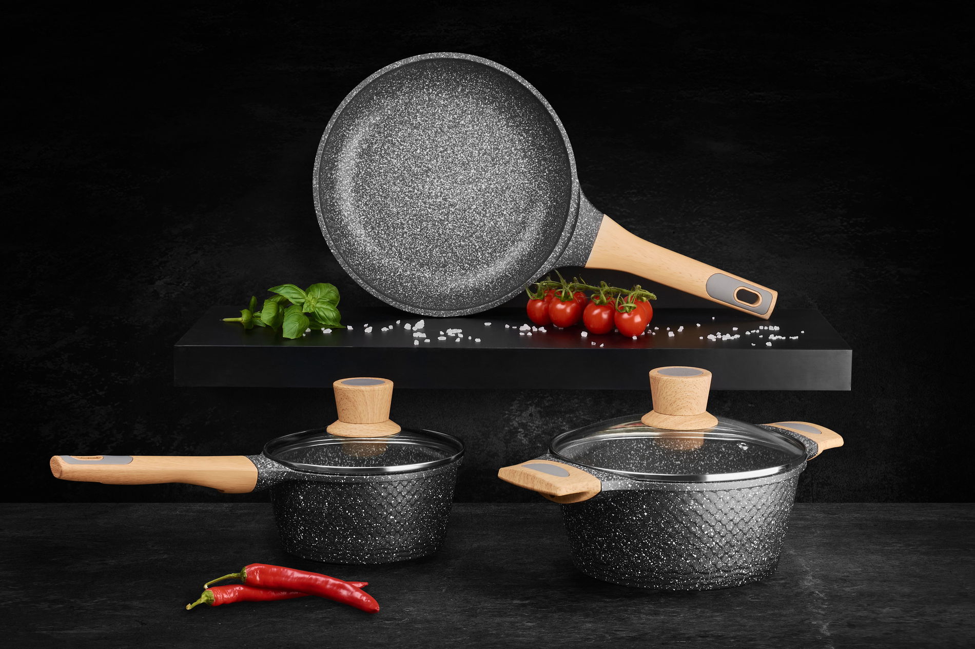 Nepřilnavá pánev wok s pokličkou STARKE PRO ASHEN GRANITE 28 cm