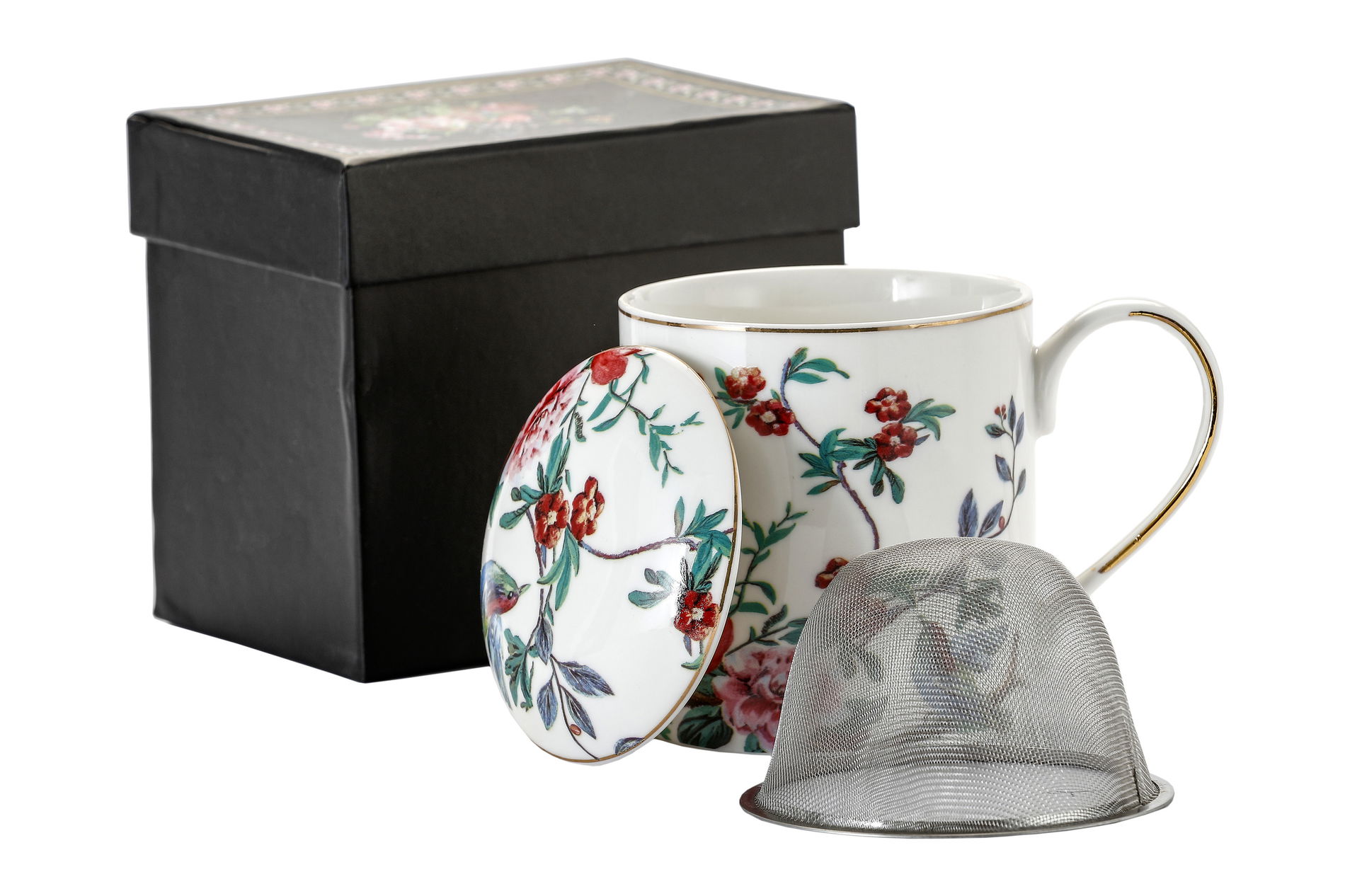 Porcelánový šálka s čajovým infúzerom a vekom 360 ml