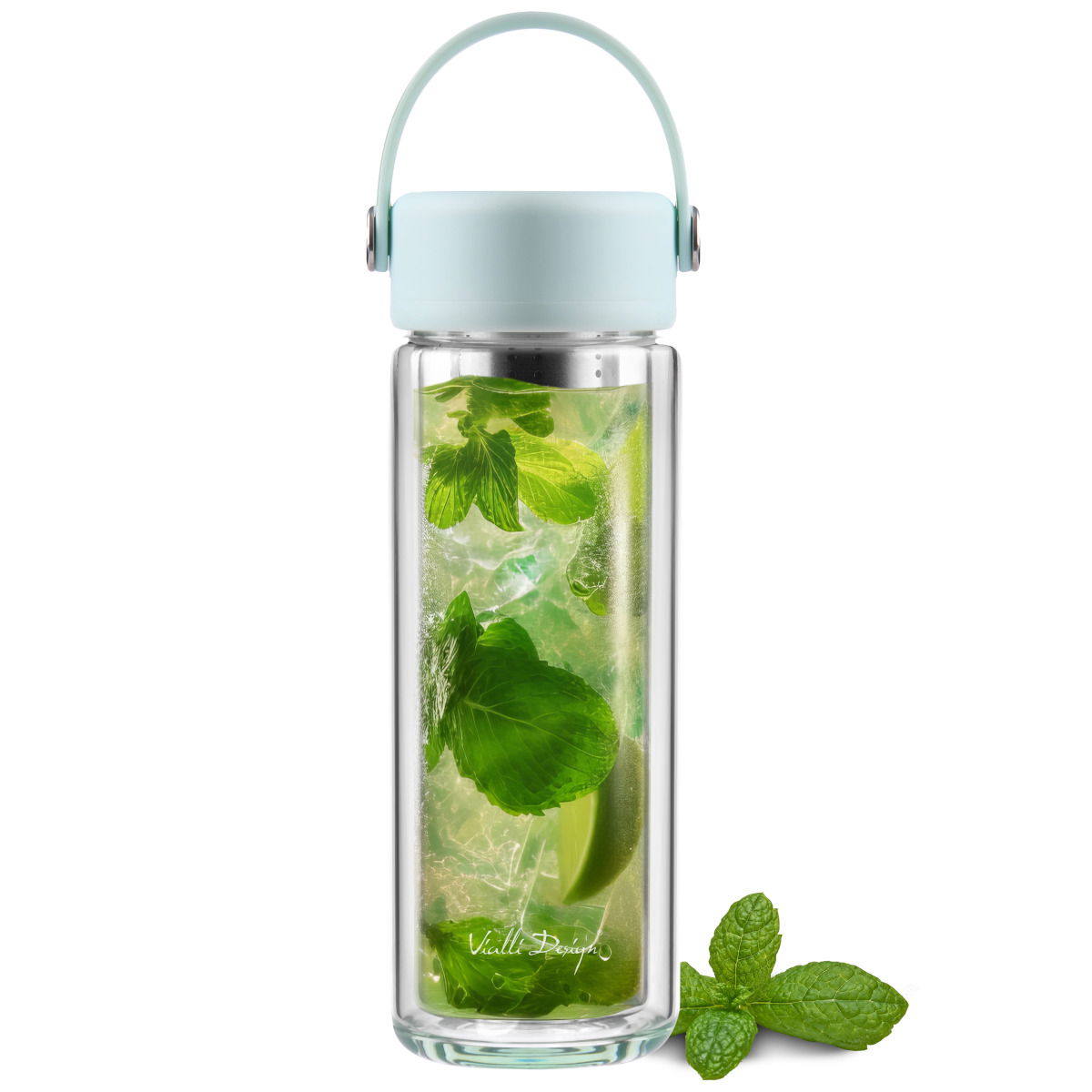 VIALLI DESIGN Fuori 0,35 l - butelka szklana z podwójną ścianką i zaparzaczem