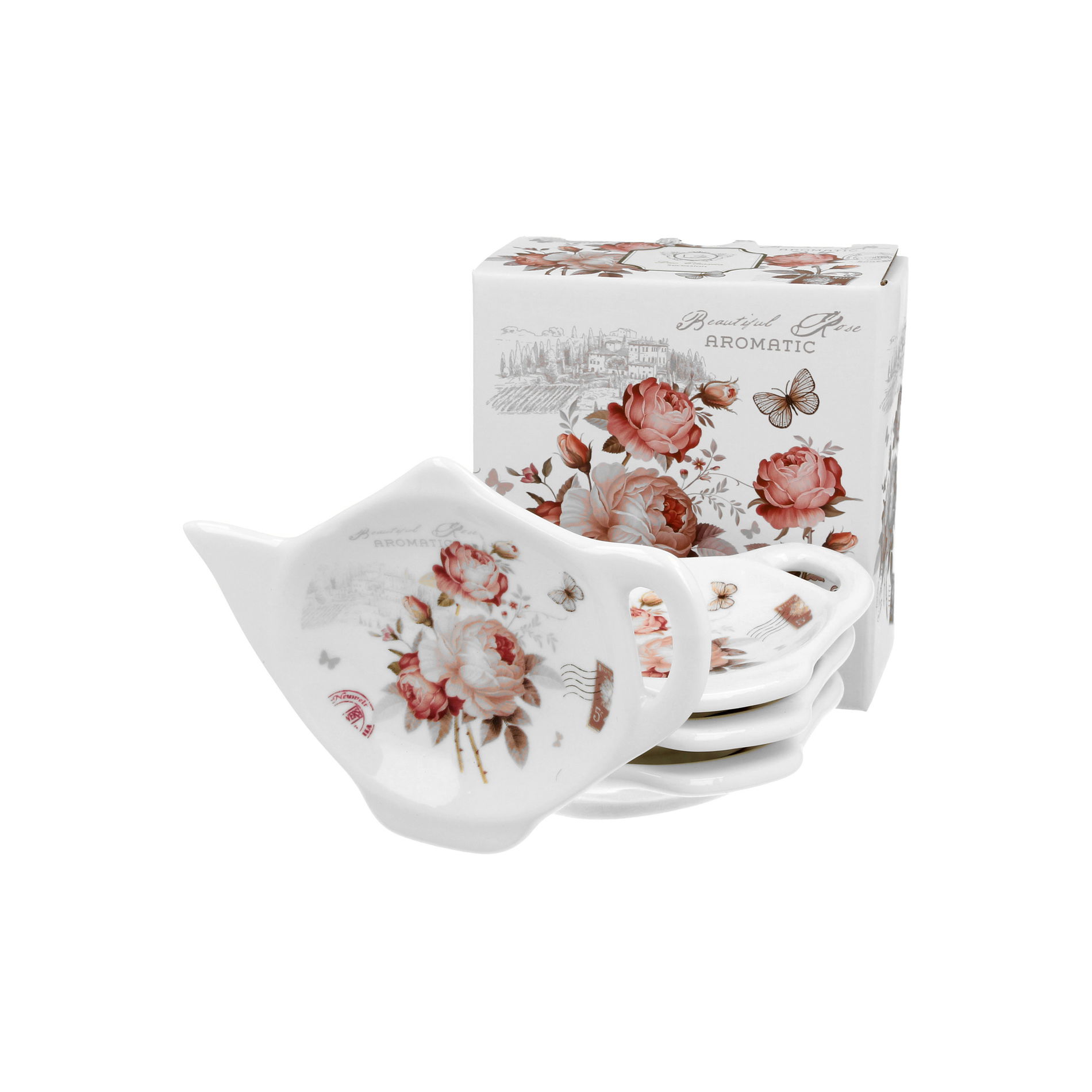 Porcelánové odkládací misky na čajové sáčky DUO SECESE 4 ks